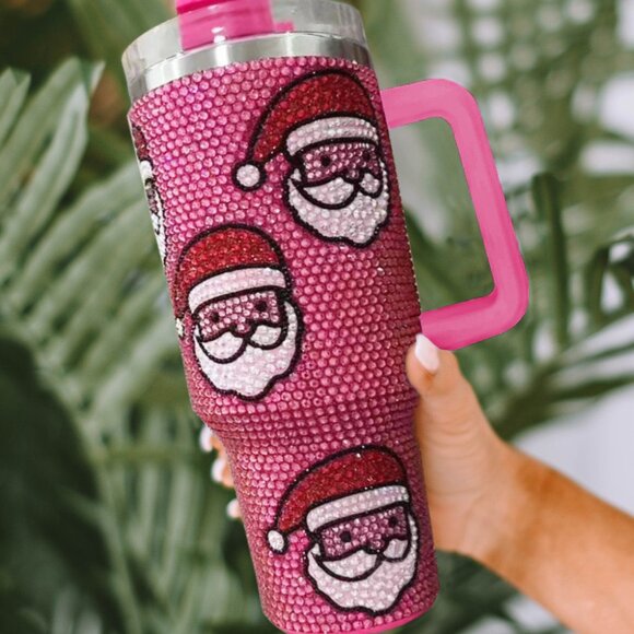 B356 Pink Santa Rhinestone Tumbler - Picture 2 of 4